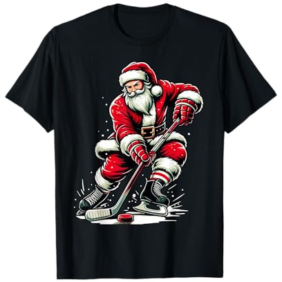 Navidad Deportes Santa Juega Hockey Hielo, Navidad Mujeres Hombres Niños Camiseta