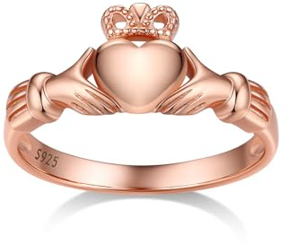Bestyle S925 Anello Cuore Argento Classica Forma Irlandese Corona Proteggere il Cuore Incoronare con l'amore Donna Regalo Fidanzata Compleanno Anello di Fidanzamento