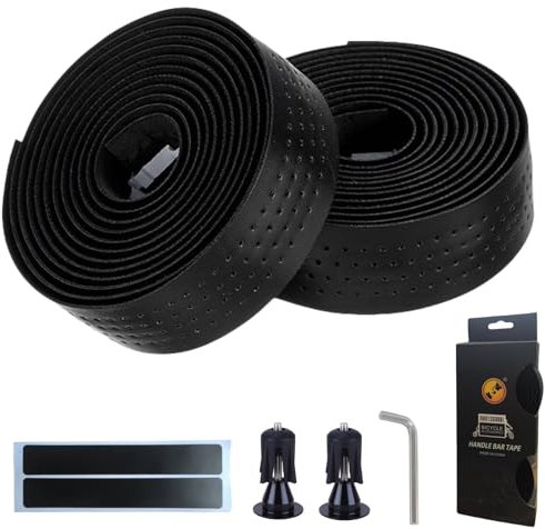 LEXICANMHS Cycling Fahrrad Lenkerband,Wasserfest Rutschfest und Stoßdämpfend mit Lederoptik für Rennrad und Urban Cycling,Inkl.Abklebeband und Aluminiumlegierung Lenkerstopfen,200 x 3 cm,Schwarz