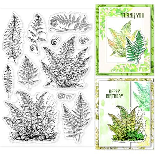LOBLELAND Frühling Blätter Silikon Stempel 4.3x6.3 Zoll Farne Pflanzen Klare Stamps Silikonstempel für DIY Journal Scrapbooking Fotoalbum Stempelset 11x16cm