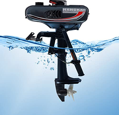 Qussse 3.5CV Motor fuera de borda de gasolina, 2 tiempos, motor fueraborda para botes, sistema CDI con refrigeración por agua para botes inflables, barcos de pesca, barcos veleros y pequeñas