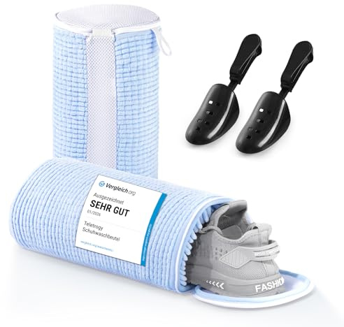 Teletrogy 2 Stycken Tvättpåse Skor, Skotvättpåse Tvättmaskin med Justerbar Skospännare, Tvättpåse Skor med Dold Dragkedja, Återanvändbart Tvättnät för Sneakers, Blå