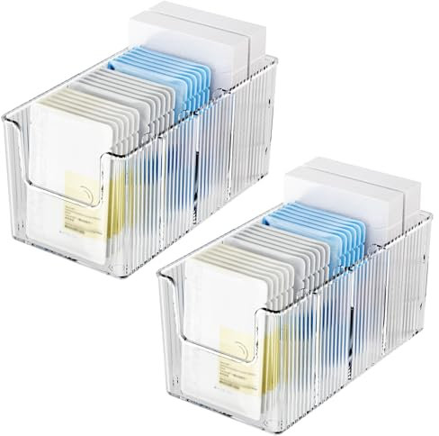 2 Paquete Organizador Transparente de Máscaras Faciales con Separadores Ajustables - Caja Multiusos para Escritorio y Baño, Almacenamiento de Cosméticos y Productos de Belleza