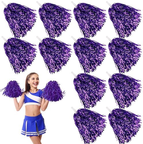 12 Stücke Cheerleading Pom Poms, Sportpompons Cheers Ball Pompoms Cheerleader Pompons für Sportveranstaltungen Ballspiele Tänze Karnevalspartys Verwendet, Lila