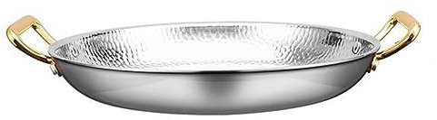 JYBNBBE Padella per Paella in Acciaio Inox martellato e lucidato con Doppio Manico - 10 Misure di padelle e Piatti da Portata Ideali per Cucinare all'aperto,Silver-36cm