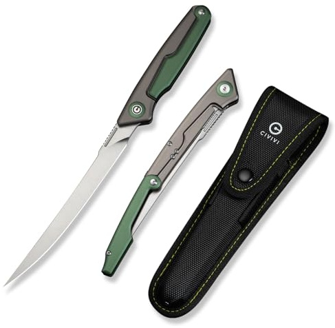 CIVIVI Shawka Folding Fillet Knife, Fish Fillet Knife 5.81 14C28N Blade, Foldable Aluminum Handle with Handle Lock for Outdoor Fishing, Includes Nylon Sheath C22029B-3