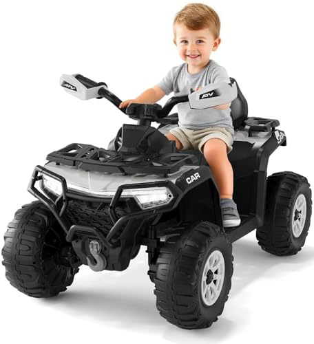 Garvee Quad eléctrico de 12 V para niños con Mando a Distancia, Tractor de Asiento Infantil con música, claxon y Funciones USB, vehículo Infantil con Faro, Adecuado para 3-6 años, Blanco