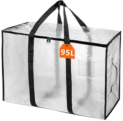 Clear Plastic Storage Bags,95L Clothes Storage Bag with Zipper Closet Organizer,Large Moving Bags With Heavy Duty Handles & Zips for Clothing, Blankets, Duvet, Pillow-1 Pack
