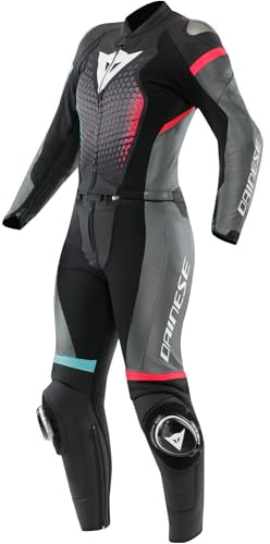 Dainese Fulminea S26 Damen 2-Teiler Motorrad Lederkombi, schwarz/hellblau/pink, 44