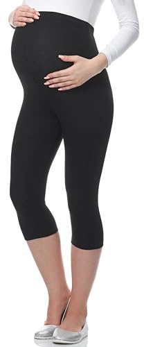 Be Mammy Premamá Leggins 3/4 Mallas Pirata de Embarazo Lactancia Maternity Leggings Capri 03 (Negro, XXL)