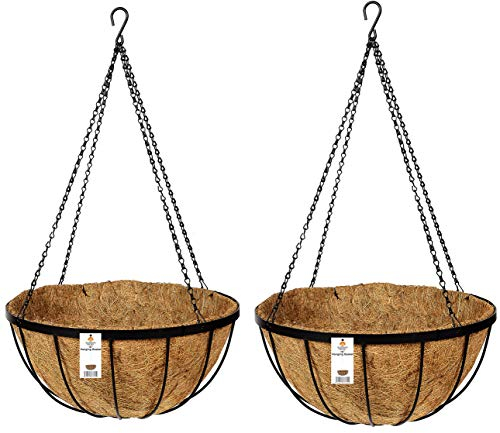 Ruddings Wood Set of 2 x 16 (40cm) Metal Hanging Baskets - Flower Wall Pot Plant Outdoor Containers - Complete with Coco Liner and Chains