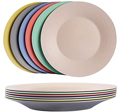 greenandlife 10inch/6pcs Dishwasher & Microwave Safe Wheat Straw Plates - Lightweight Reusable Unbreakable Dinner Plates, Non-toxin, BPA Free and Healthy for Kids & Adults