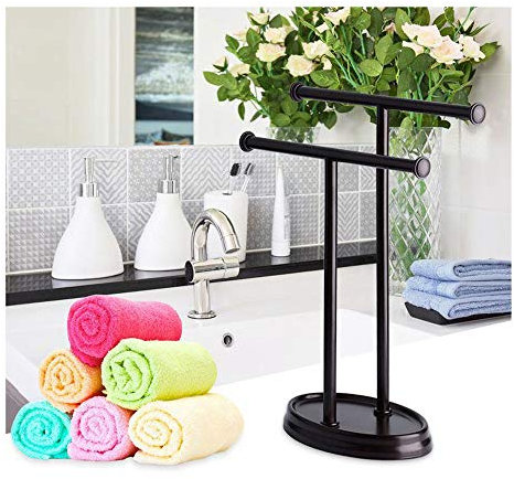 WING Handtuchständer freistehend Edelstahl, Handtuchhalter ständer klein, Schmuckständer, geschirrtuchhalter handtuchhalterung stehend für Küche Badezimmer Zähler, H 14 Zoll,Schwarz