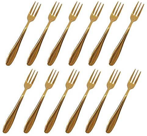 Comicfs Appetizer Small Forks Set of 12, 5.2 Inches, Dessert Forks Stainless Steel, Rose Gold 3-Tine Portable Cocktail Salad Fruit Forks for Party Travel (12 Forks, Rose Gold)