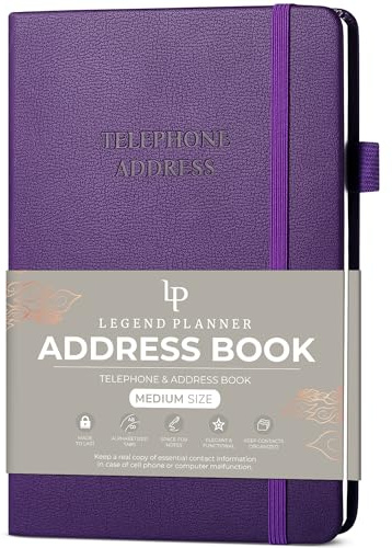 Legend Planner Address Book with Alphabetical Tabs –Telephone Contacts Book for Phone Numbers, Addresses, Passwords, Medium (Purple)