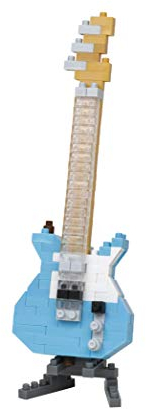 Bandai - Nanoblock - Chitarra Elettrica Blu - Mini personaggio a mattoncini - Gioco di costruzione - Kit di costruzione di figurine di strumenti musicali in pixel - NBC346