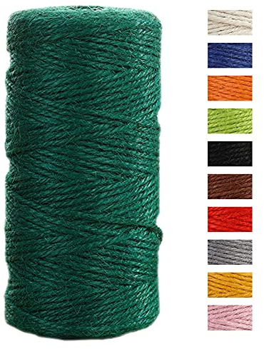 JeogYong Jute Twine String 2mm x 100m Natural Coloured Jute String 3-ply Garden Twine Kitchen Cord Thick Jute Rope for Decoration Floristry, DIY Arts & Crafts, Bundling, Wrapping Gifts (Dark green)