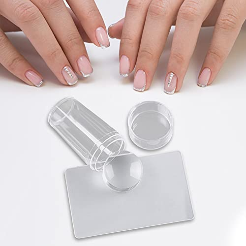 Teochew Ensemble Tampons en Silicone Transparent Nail Art,Outils Manucure,Tampons À Ongle À Gelée Transparente Silicone French Mani Stamper Nail Art Jelly Stamper,Nail Art Stamping Stamper Grattoir