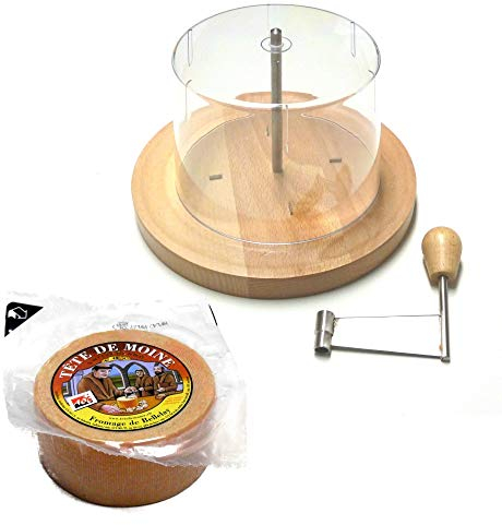 Tete de Moine Käsehobel Set Käse halber Laib und Haube KÜHLBOX-Versand mit Styroporbox und Spezialkühlakku für Lebensmittelversand