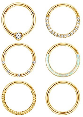 Adramata 6 Pcs 16G 18G Nez Anneau pour Femme Homme Acier Chirurgical Piercing Nez Helix Tragus Septum Cartilage Oreille Lèvres Argent