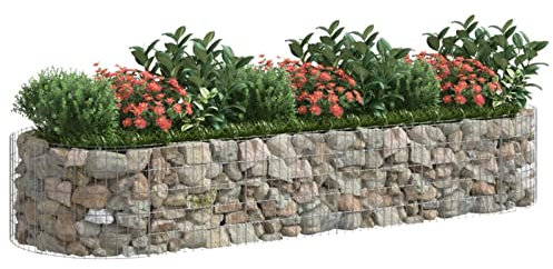 Keketa Gabion with Raised Bed in Galvanised Iron Gabion Stone Basket Planter Gabion Large Planter for Plants 300 x 100 x 50 cm