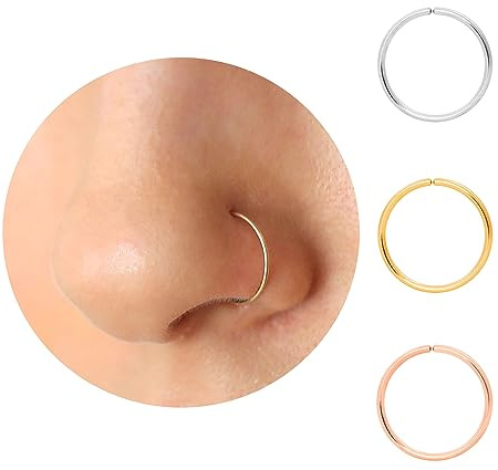 Thin Nose Rings Hoops for Women/Men,Tiny Small Gold Nose Rings 22g for Nose Piercings (1pc - 22 gauge - 7mm,14K Gold Filled)