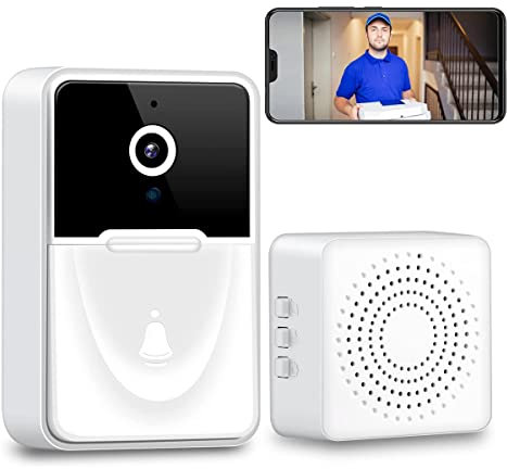 Sonnette vidéo sans fil avec caméra, sonnette vidéo WiFi avec carillon de porte, surveillance de vision nocturne HD, interphone à domicile, support de sécurité intelligent, appels bidirectionnels