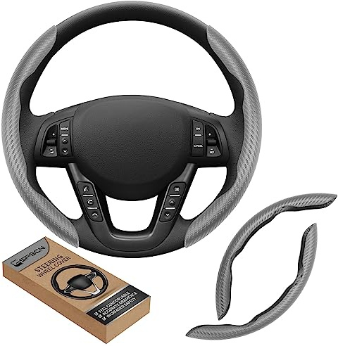 GSPSCN Funda Volante Coche, 36-39 cm Universal Fibra Carbono, Antideslizante, Protector de Volante, Accesorios Interiores del Coche (Gris)