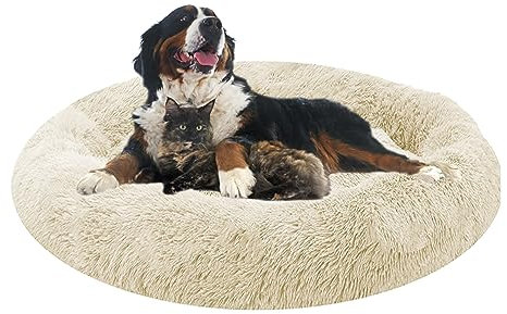 XIEMINLE Orthopädisches Hundebett, Round Plüsch Hundebett, Haustierbett für Große Mittelgroße Hunde, Hundesofa Katzenbett Donut, Waschbar Hundekorb Antistress Kuschelig Hundekissen(Ø100cm)