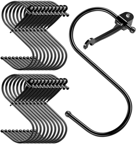 Sopito Ganchos para Colgar, 20 Piezas Ganchos S Ganchos para Colgar con Hebilla de Seguridad, Ganchos de Metal Diámetro Adecuado Hasta 3cm para Perchero de Cocina y más