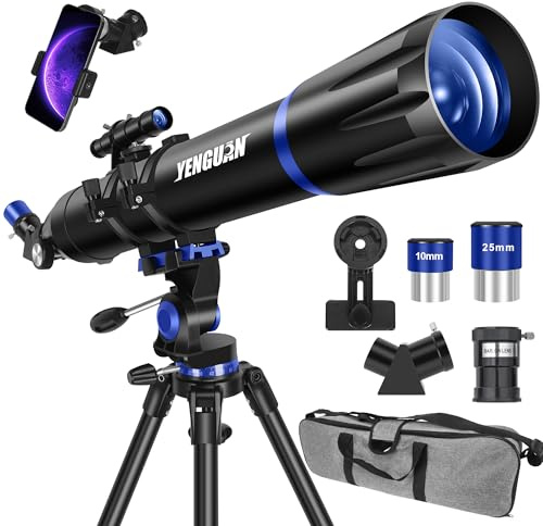 Telescope, 90mm Aperture 800mm-Telescope for Adults & Kids, Professional Refractor Telescopes for Adults High Powered, Beginner-Friendly, Phone Adapter & Stable Stainless Tripod, Portable Carry Bag