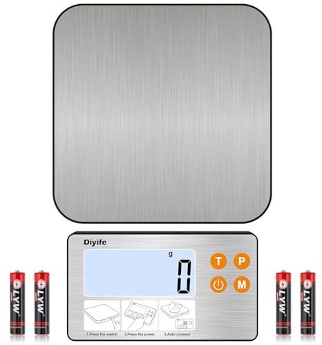 Diyife Geteilt Küchenwaage aus Edelstahl, 2025 Neueste Küchenwaage 15KG Lebensmittelwaage Digitalwaage mit Hintergrundbeleuchtetem LCD Display, Flüssigkeitsmessung, Zählfunktion, Batterien inklusive