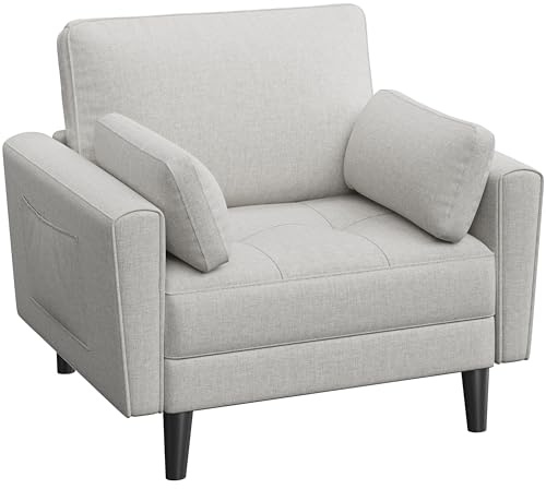 Yaheetech Sofá Individual Sofá Relax Sillon Lectura Tapizada de Tela para Sala de Estar Salon y Dormitorio 75 x 85.5 cm MAX Capacidad 136 KG Beige