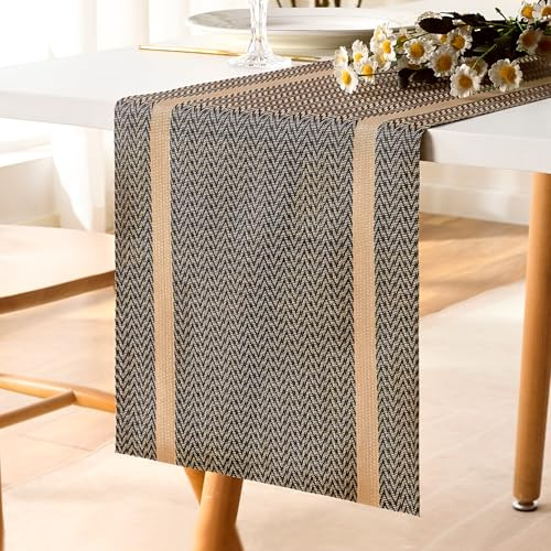 LRartdeco Modern Bordslöpare, Brun Guld Löpare, Bordslöpare Dekorationer, Köksbord Center PVC Värmeisolerande Tvättbar Elegant, för Vardagsrum Matsal, 30 x 180 cm