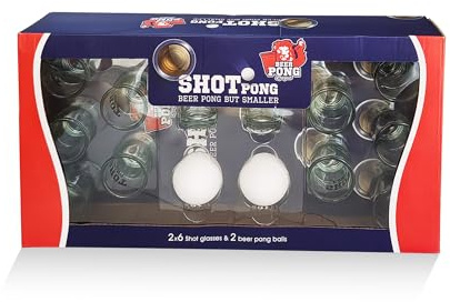 XLFFC Mini Beer Pong Smaller Shot Pong Drinking Games for Adults Party 12 Shot Glasses 2 Pong Balls