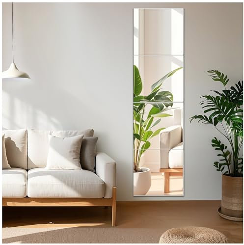 Qeenmy Spiegel 35x35 Klebespiegel Kleben Spiegelfliesen Wall Mirror Selbstklebend Glas HD DIY Wandspiegel Lang Spiegel Kleben Wand für Küche, Wohn und Badezimmer Schlafzimmer (35x35cm, 4 Stück 07)