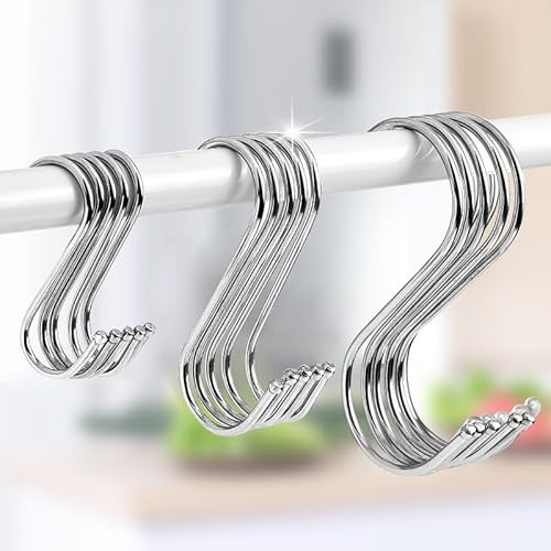 RQzaufania 15 Piezas Ganchos en Forma de S, Ganchos de Acero Inoxidable para Cocina, Multifuncionale, Resistentes para Baño, Salón, Dormitorio y Cocina (Paquete Mixto, Plata)