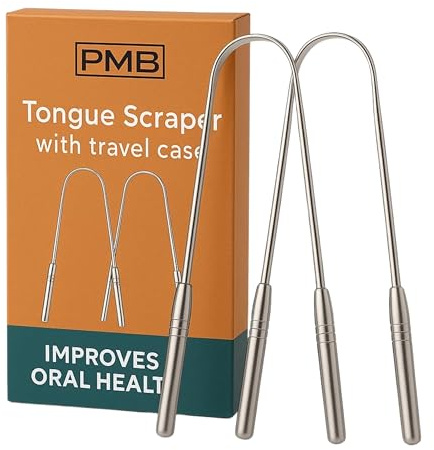 Revyve Stainless Steel Metal Tongue Scraper 2 Pack for Adults – Plaque Remover & Oral Hygiene Cleaner | Rustproof Reusable Tongue Cleaners with Travel Cases for Fresh Breath