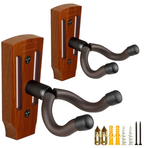 Gitarren-Wandhalterung, U-förmiger Gitarren-Wandaufhänger, Gitarrenhalter, Haken, Wandhalterung, Gitarrenzubehör für Akustik-, E-Gitarre, Bass, Ukulele mit 5 Plektren (Holzfarbe)