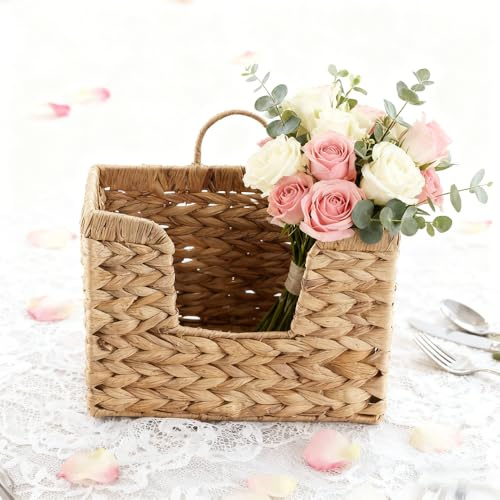 KiKiHong Hanging Storage Basket Hand-Woven Wall Hanging Basket | Magazine Storage Basket ,Office Storage,Home Storage 30x11x20 (Light Brown）