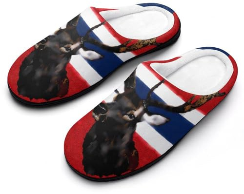 peiyeety Pantoufles norvégiennes Elk House pour femmes, chaudes et polaires, idéales pour l'intérieur et l'extérieur en hiver. Drapeau norvégien.42-43
