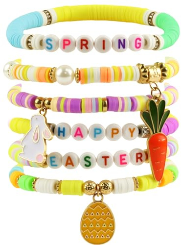 OHOME Easter Basket Stuffers for Teens - 6 Pack Bracelets for Women -Bunny Egg Gifts for Adults Kids Girls - Easter Dresses Outfit Shirts | Bunny Egg Fillers Decorations Decor Party Supplies