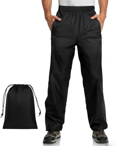 BSBUY Pantalones Lluvia Impermeable Hombre, Pantalón Packaway Ligero, Impermeable y Transpirable, con Bolsa de Transporte, Bolsillo con Cremallera