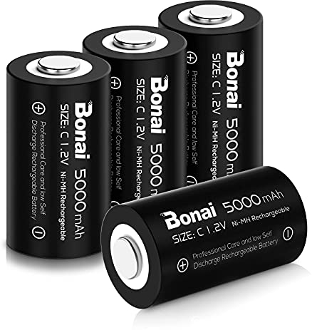 BONAI C Akku 5000mAh Baby C Wiederaufladbar Batterien Hohe Kapazität C Accu NiMH 1,2V C Zellen Aufladbare C Akkubatterien mit geringer Selbstentladung & Lange Lebensdauer (4 Stück)