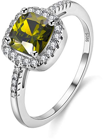 Uloveido simulé péridot Vert Solitaire Bague d'anniversaire pour Les Femmes, Bague Halo carré, Bague de Naissance août pour Maman (Vert, Taille 54.5) Y3100