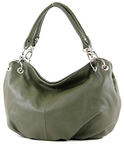 modamoda de IT40 Damen Leder/Nappaleder Schultertasche Hobo Bag handmade in Italy, Farbe:Olivgrün Leder
