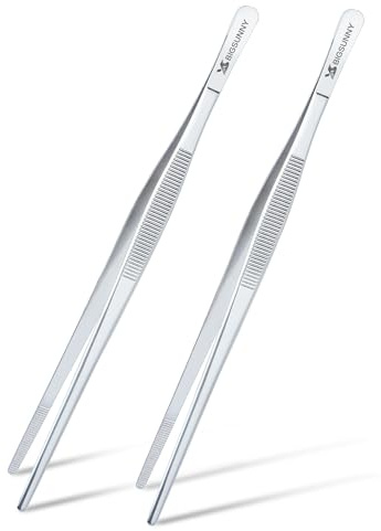 MSY BIGSUNNY 8.5 Inch Stainless Steel Food Tweezer, Precision Serrated Tips Food Tongs, Set of 2