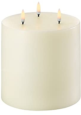 Uyuni Lighting Pillar Led Kerze 3 Flammen 15 x 15 cm Echtwachs Ivory - 6 Stunden Timerfunktion - Keine Brandgefahr, Keine Rußbildung und kein Geruch