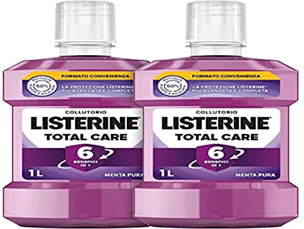 LISTERINE Total Care, Collutorio al gusto di Menta Pura, Collutorio al Fluoro con 10 benefici in 1 per una protezione completa e denti più forti, per un'igiene orale completa, 2x1L – Esclusiva Amazon