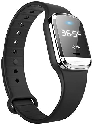 Feloyal Bracelets anti-moustiques, Affichage de la Température Corporelle et Montre, Rechargeables par USB étanches à Ultrasons pour Adultes et Enfants intérieur et extérieur (Noir)